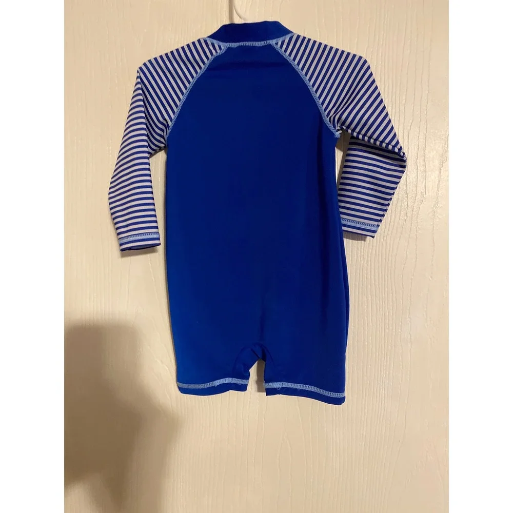Blue Striped Long Sleeve One Piece Rash Guard Swimsuit Toddler 18-24 Mo. 0458